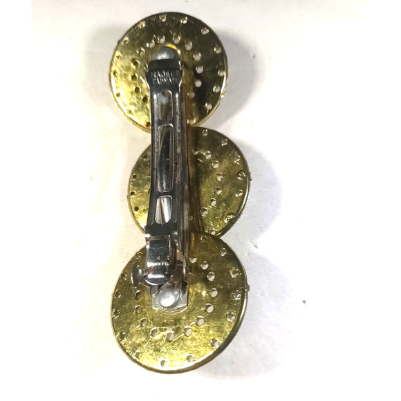 Hair Barrette Tension Clip Gold Tone Circles Cream Color Bead Roman Solider - Picture 5 of 6